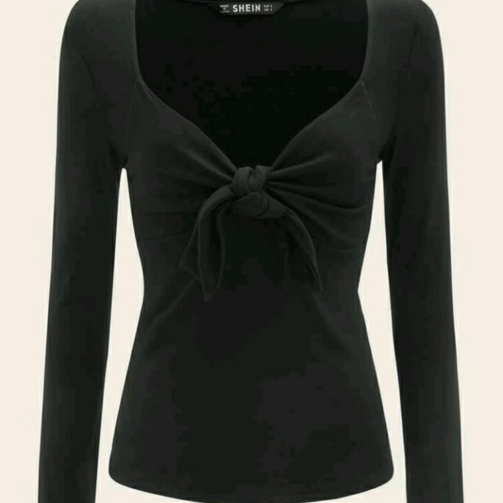 Black knotted long sleeve top